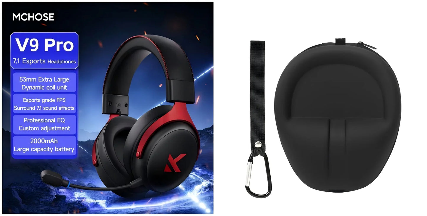 MCHOSE V9 Pro2 Gaming Headset, Over-Ear Quad-Mode Wireless Bluetooth Headphones for PC with Microphone (Delta Style)