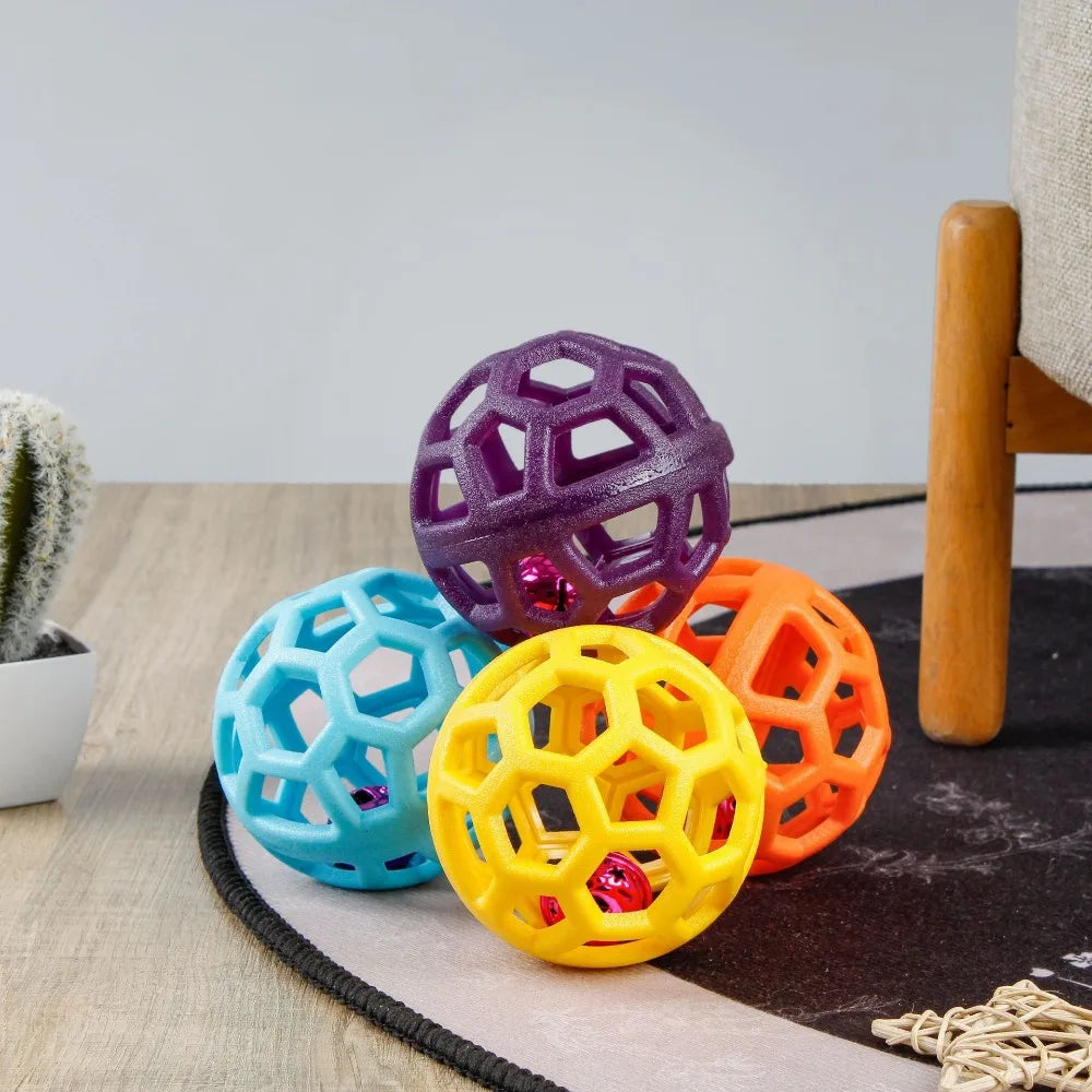 Dog Hollow Ball Toy Rubber Chew Toys for Dogs Cleaning Teeth Molar Bite Resistant Toy with Bell Puppy Training Game