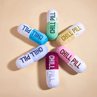 Interactive Plush Pill-Shaped Dog Toy with Squeaker - Durable, Bite-Resistant Chew Toy for Pet Play and Dental Health