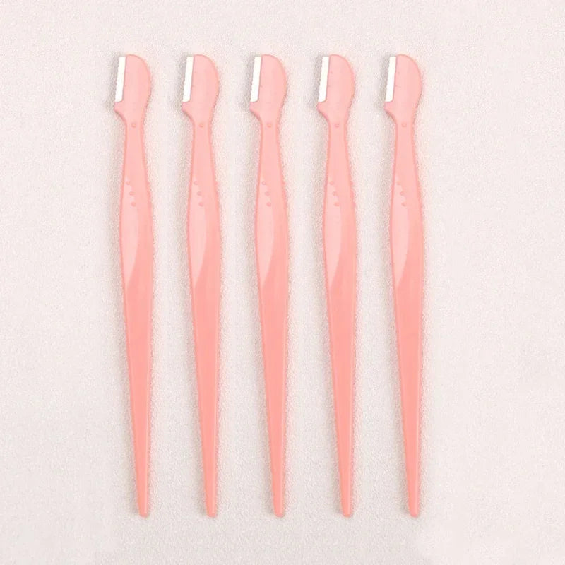 Karsyngirl 2/3/5Pcs Straight Handle Round Head Eyebrow Trimmer Beauty Tools Beginner Anti-scratch Eyebrow Trimmer Eyebrow Razor