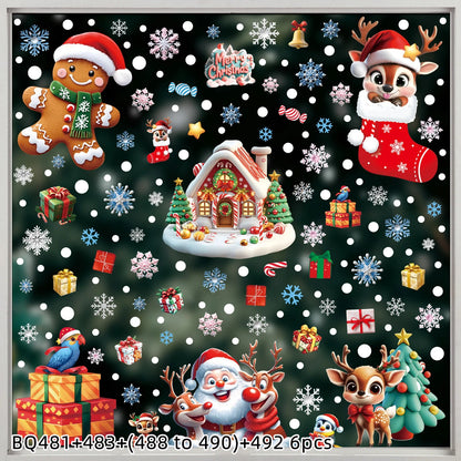 2025 Christmas Static Window Clings - Gingerbread Man Snowman Snowflake & Santa Claus Decals for Xmas Holiday Party Decorations