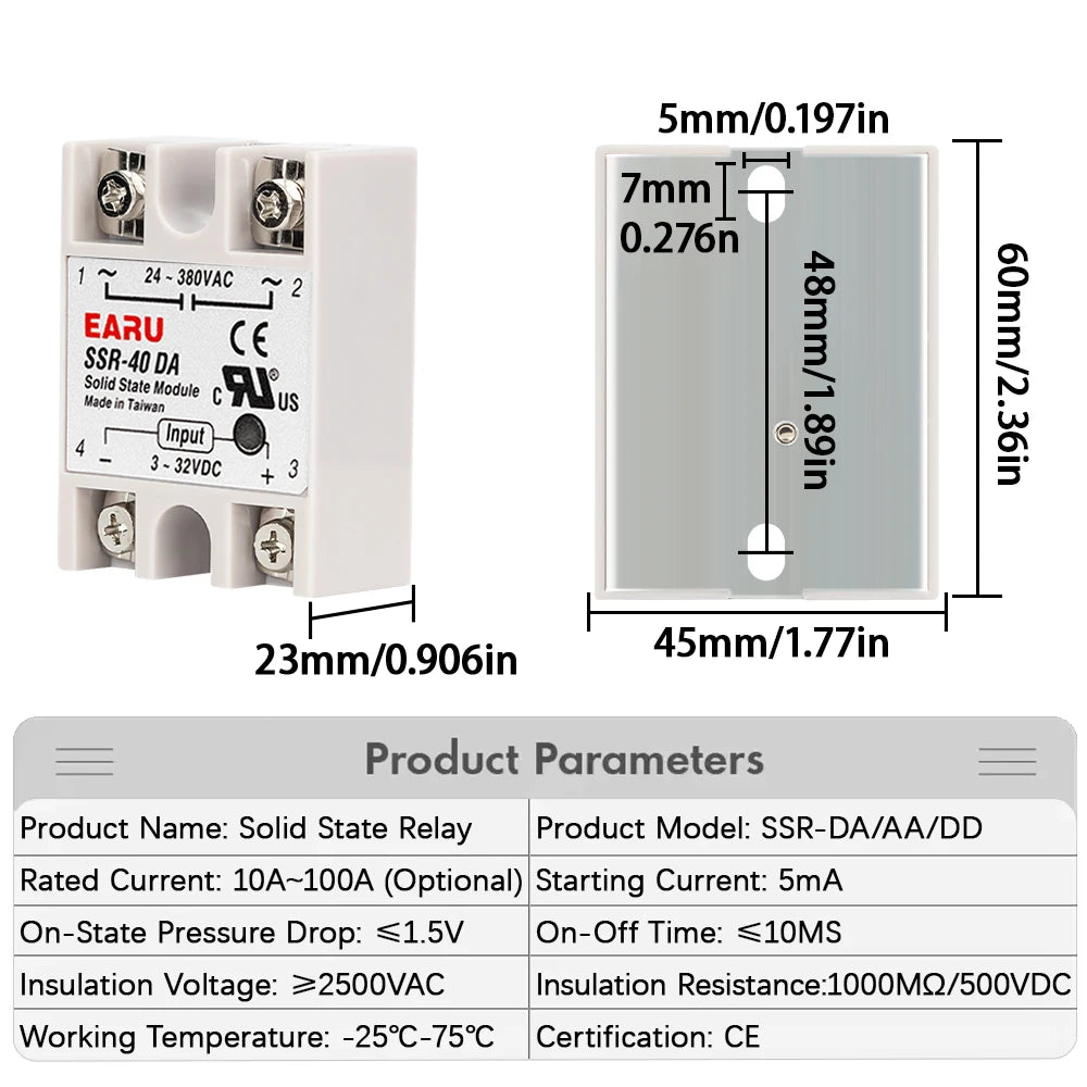 Solid State Relay Single Phase SSR-25DA SSR-40DA SSR-40AA SSR-40DD SSR 10/25/40/60/80/100A DD DA AA for PID Temperature Control