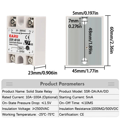 Solid State Relay Single Phase SSR-25DA SSR-40DA SSR-40AA SSR-40DD SSR 10/25/40/60/80/100A DD DA AA for PID Temperature Control