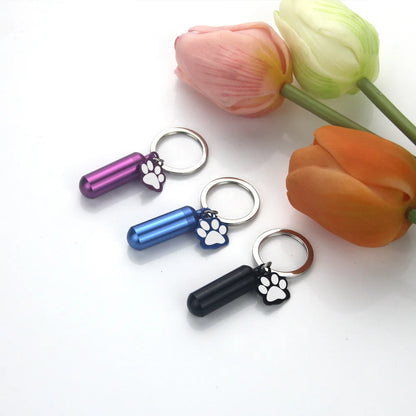Pet Urns Keychain Paw Print Cylinder Urn Pendant Keychain for Dog Ashes Puppy Kitten Ashes Keepsake Cremation  Memorial Pendant