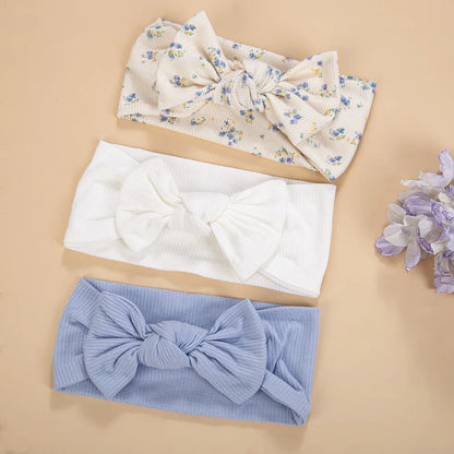 3Pcs/lot Ins Ribbed Baby Girls Headbands Floral Red Heart Dasiy Print Bows Elastic Hair Bands Toddler Vintage Hair Accessories