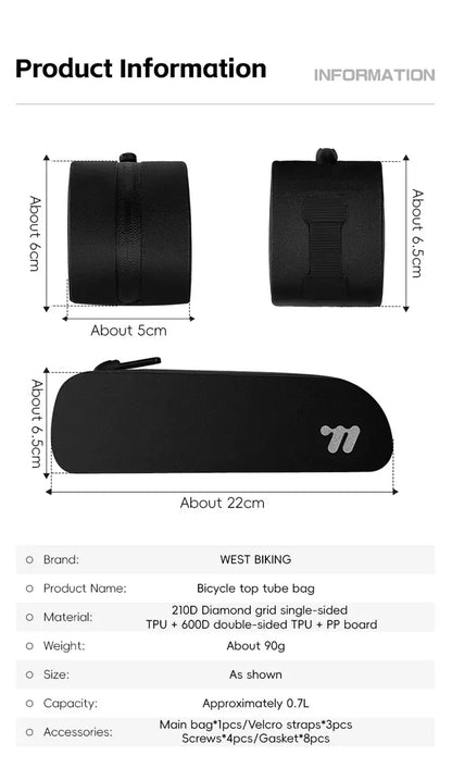 WEST BIKING Bike Top Tube Bag TPU Cycling Front Bag With Screws or Straps Waterproof Windproof Gravel Road Bike Top Frame Bag