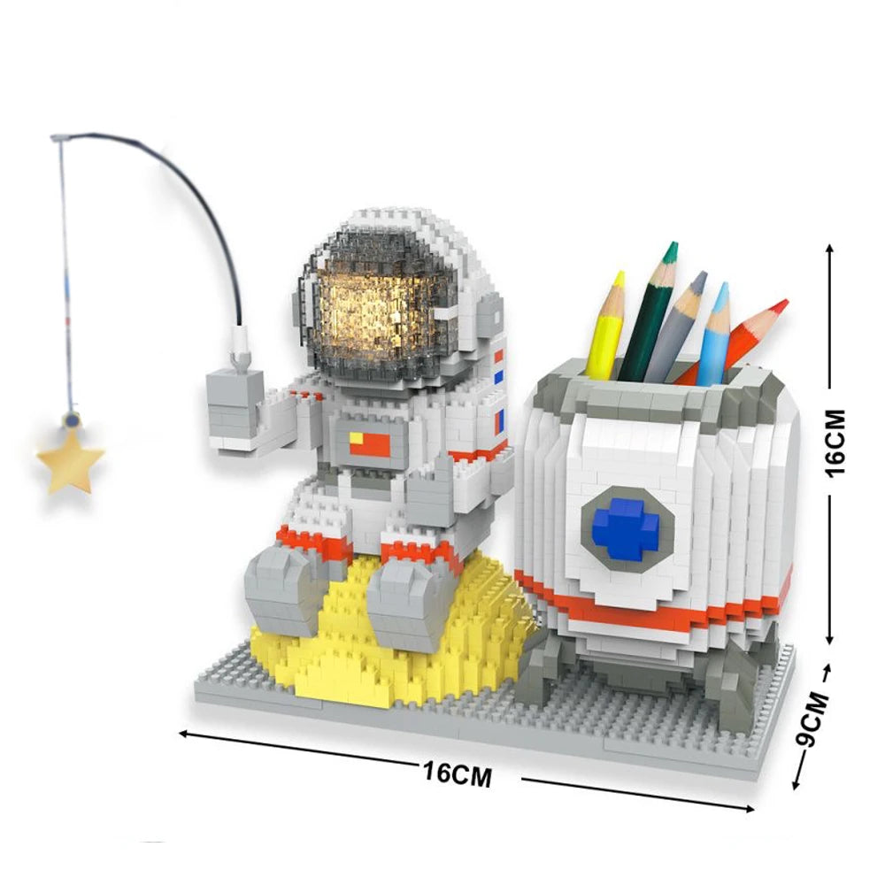Knew built Luminous Astronaut Moon Micro brick Building Blocks Set Educational Toys LED Light Technology Bricks for Adults