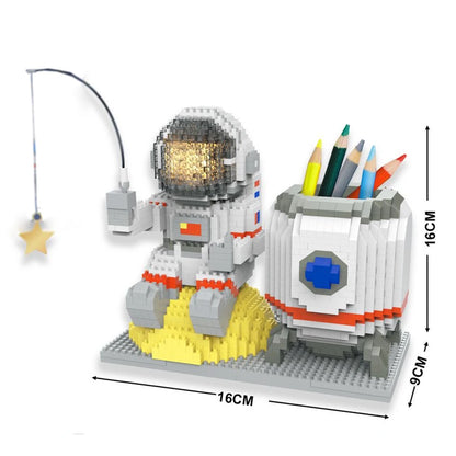 Knew built Luminous Astronaut Moon Micro brick Building Blocks Set Educational Toys LED Light Technology Bricks for Adults