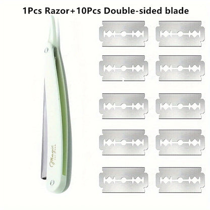 Manual Shaver for Men Barbershop Razor Stainless Steel Shank Is Easy To Use Safety Razor 1Pcs Shaving Razor with 10pcs Blades