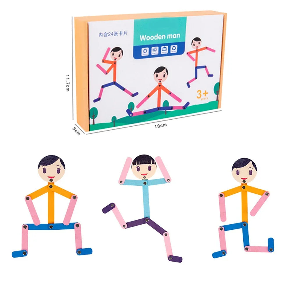 Sport Wooden Man Material DIY Puzzle Toys Boards Educational Game Early Learning Toy for Children Preschool Fine Motor Training