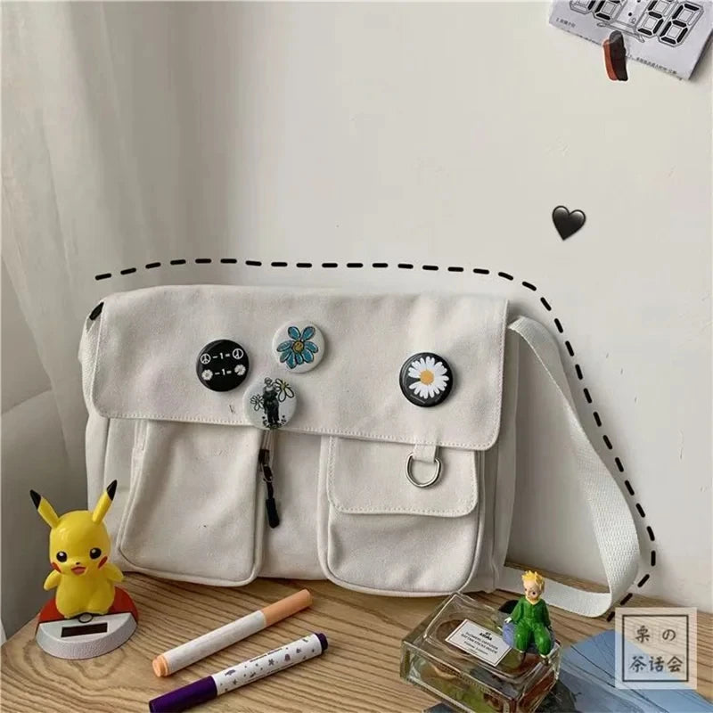 Xierya Women Canvas Messenger Bag Youth Ladies Fashion Shoulder Bag Student Large Capacity Female Crossbody Bags Woman Packet