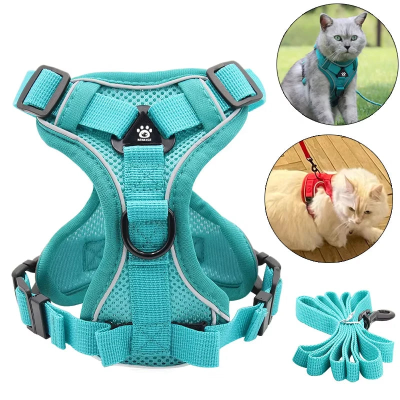 Fashion Reflective Cat Harness and Leash Sets Breathable Mesh Pet Harnesses for Small Dogs Cats Kitten Accessories collier chat