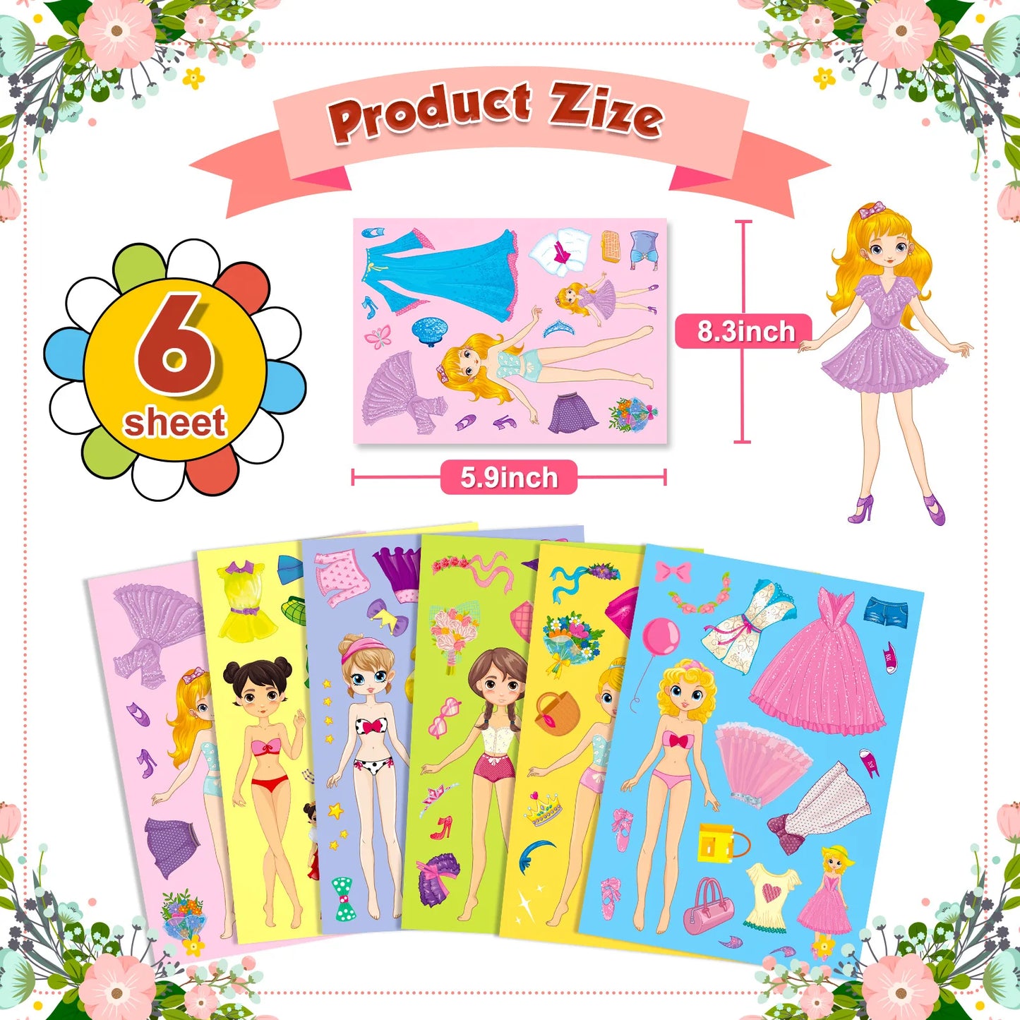 6-42Sheets Children DIY Puzzle Sticker Games 6 Princess Mermaid Make A Face Funny Assemble Jigsaw Stickers Kids Educational Toys