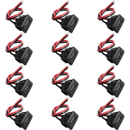 5/10/20pcs Type-C Female Chassis 2 Pin Type-C Female Socket Connector Waterproof Jack Female Charging Port with Card Buckle