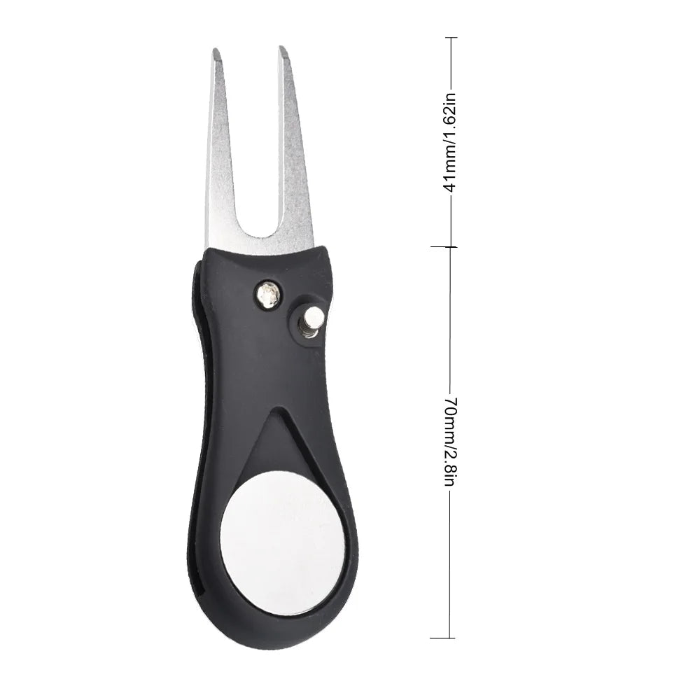 1PCS Foldable Golf Divot Repair Tool with Ball Marker - Switchblade Style Pitch Fork & Groove Cleaner Portable Golf Accessories