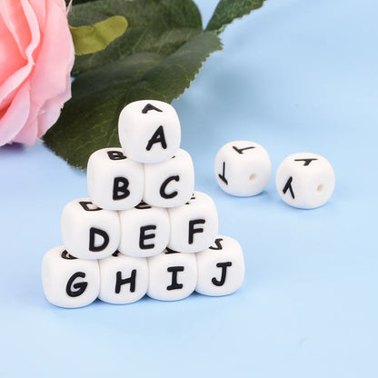 LOFCA 40PCS/Lot Alphabet 12mm Food Grade Letter Silicone Beads Baby Bead Pacifier Chain BPA Free  for Name Make DIY Necklace