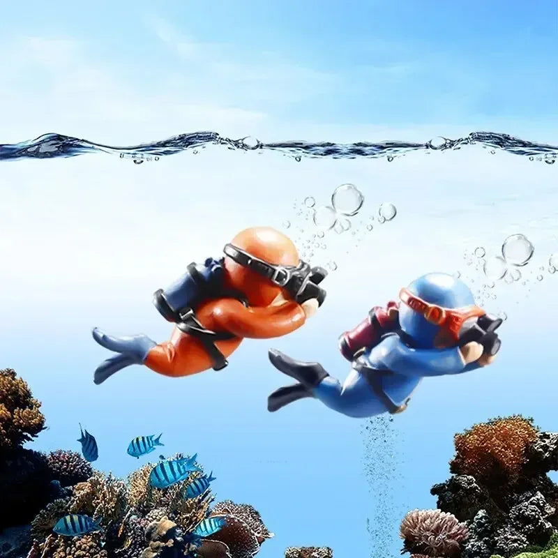 Fish Tank Scenery Ornaments Diver Decor Blue Fatty Diver Ornamental Fish Tank PVC Solid Floating Doll Aquarium Hanger Safe