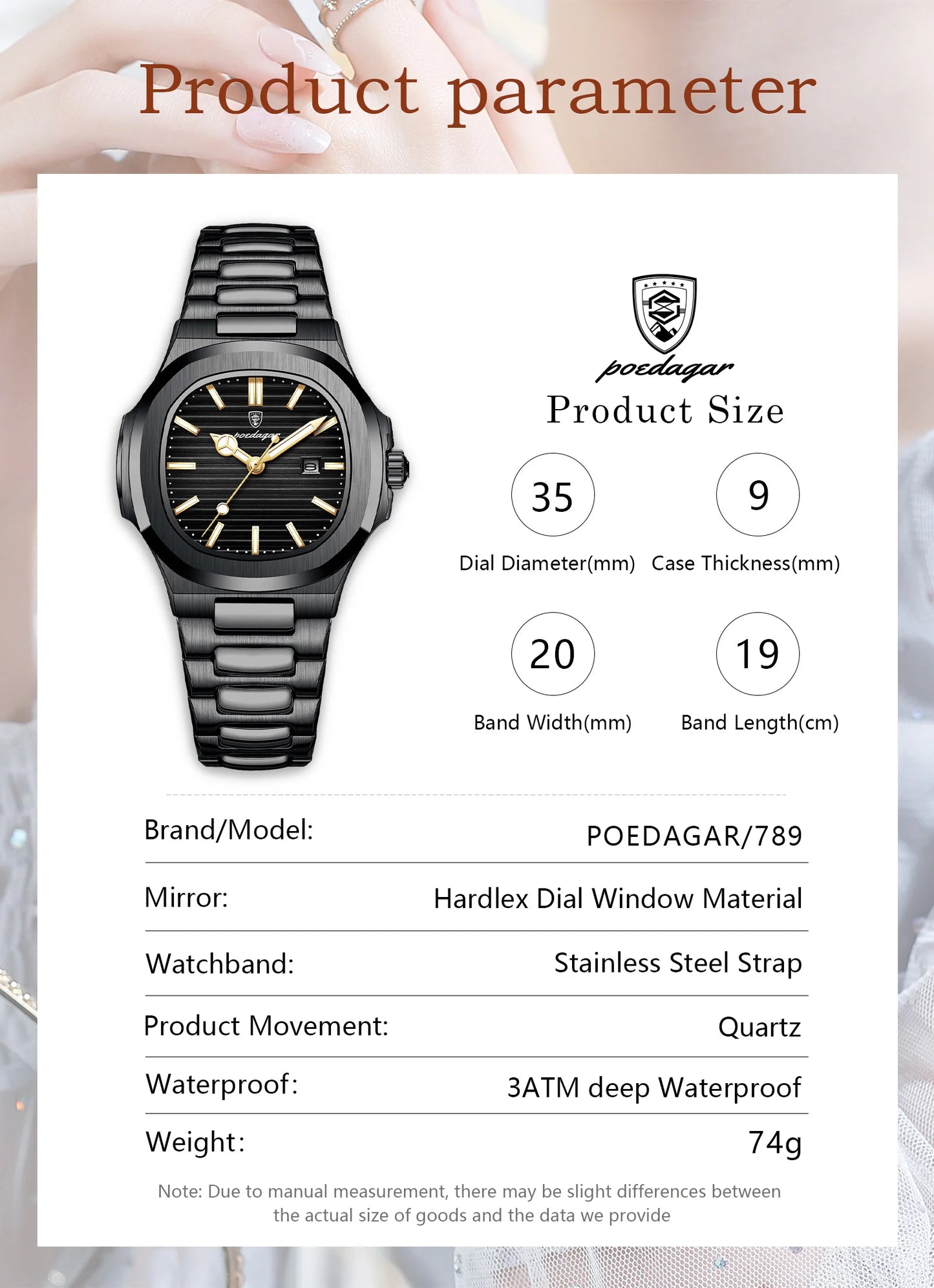 POEDAGAR Trendy Women’s Wristwatch Stainless Steel Date Quartz Ladies Watch Waterproof Luminous Original Watches For Woman Reloj