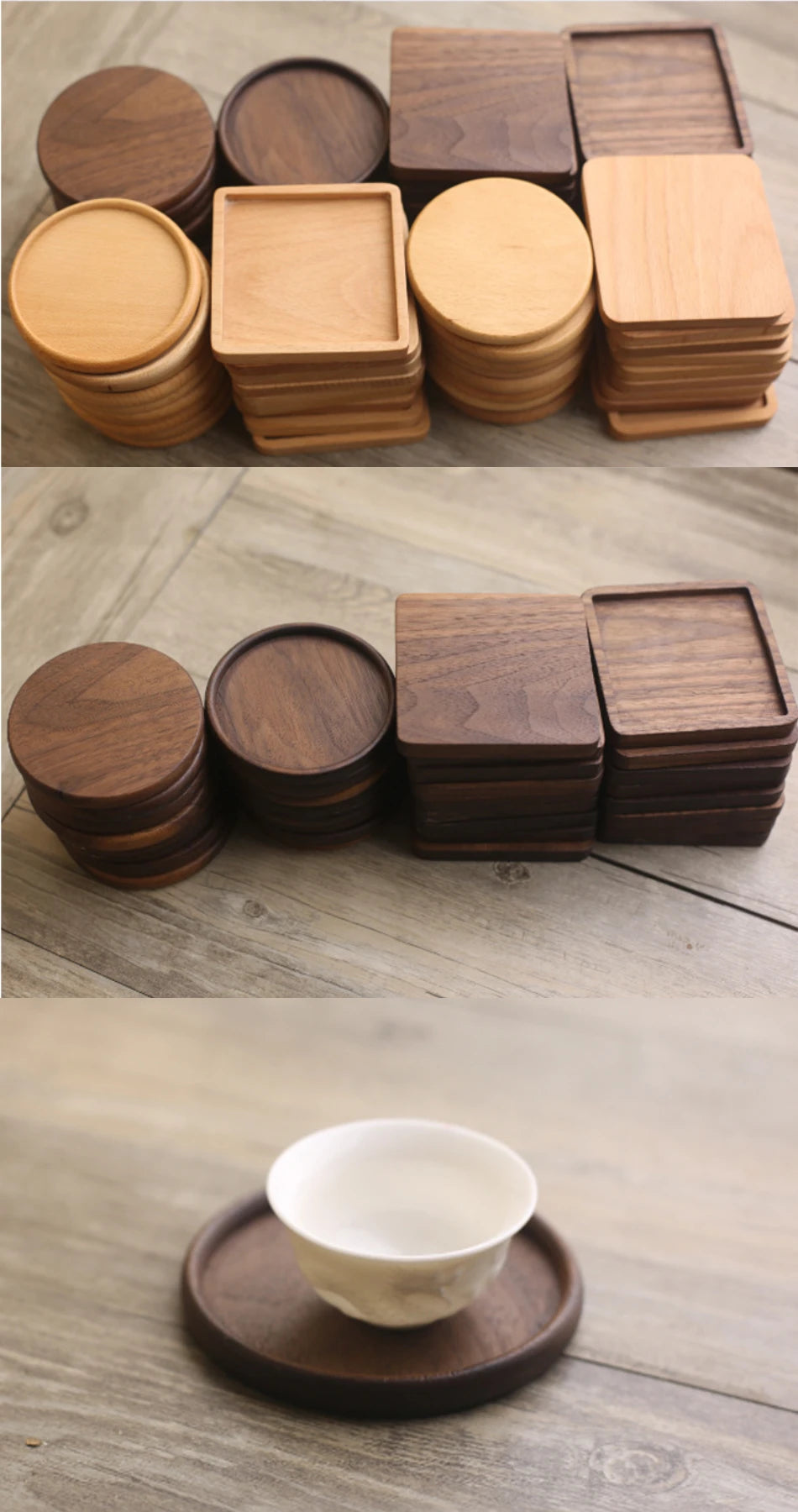 TIME OWNER Tea Coffee Cup Pad Placemats Decor Walnut Beech Wood Coasters Durable Heat Resistant Square Drink Mat Bowl Teapot