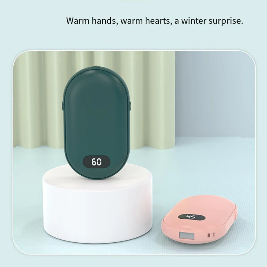 Double-sided heating with two temperature settings, this pocket hand warmer can be recharged