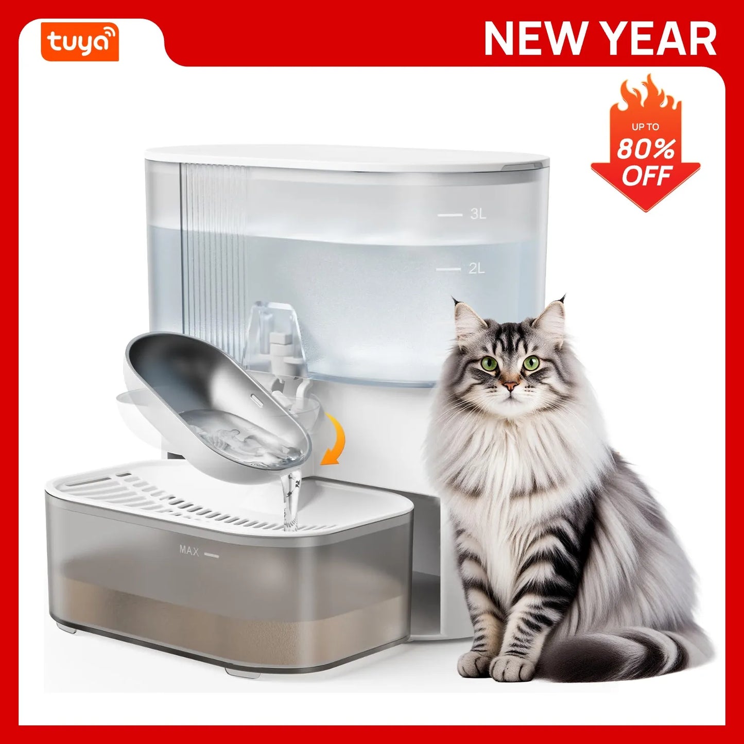 3L Pet Water Fountain,No Filter,Rechargeable Automatic Water Dispenser forCat&Small Dog,Wastewater Separation Always Fresh Water