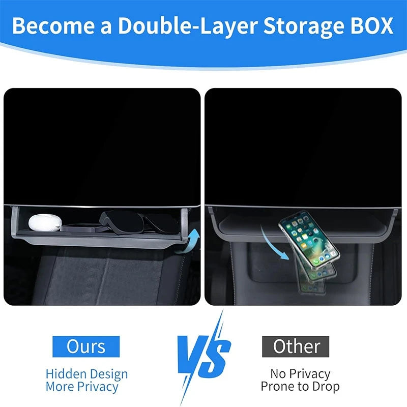 Center Console Screen Under Storage Box For Tesla Model 3/Y Juniper/Launch 2026, Center Console Hidden Storage Organizer Tray