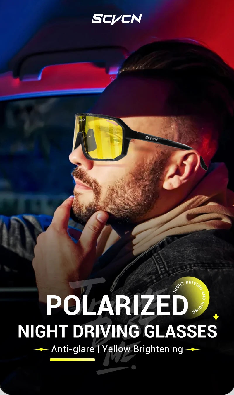 SCVCN New Yellow Polarized Cycling Sunglasses Men Bike MTB Driving Glasses Women Outdoor Sports Hiking Fishing UV400 Glasses