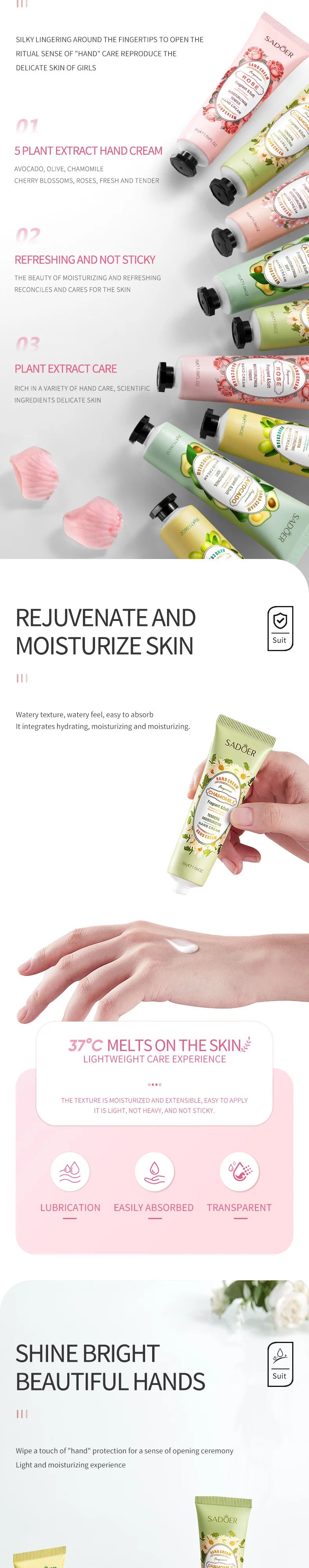 5Pcs/Pack Fruit Plant Fragrance Hand Cream Sets Moisturizing Lasting Repair Anti Dry Hand Lotion Sets Hands Skin Care Products