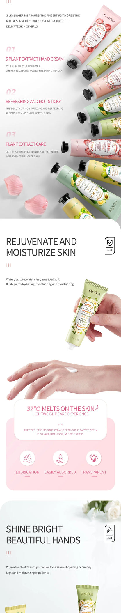 5Pcs/Pack Fruit Plant Fragrance Hand Cream Sets Moisturizing Lasting Repair Anti Dry Hand Lotion Sets Hands Skin Care Products