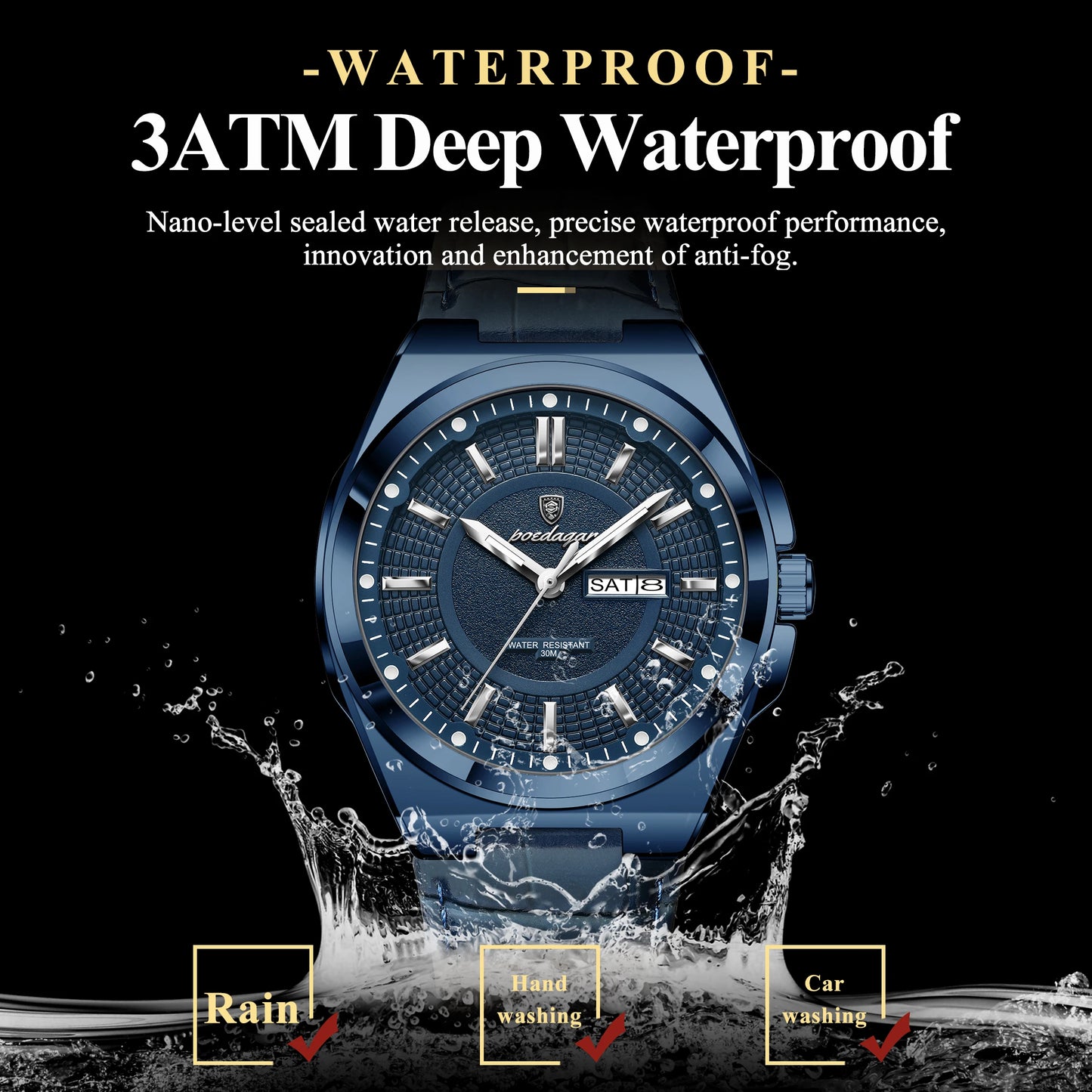 POEDAGAR Fashion Brand Man Wristwatch Waterproof Luminous Date Week Quartz Luxury Men's Watches Leather Business Men Watch Reloj