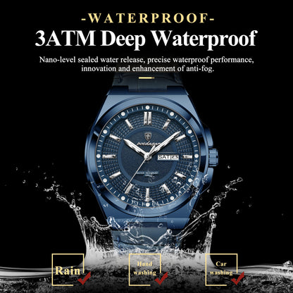 POEDAGAR Fashion Brand Man Wristwatch Waterproof Luminous Date Week Quartz Luxury Men's Watches Leather Business Men Watch Reloj