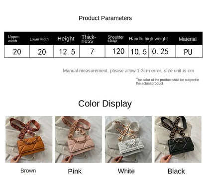 2024 New WOMEN'S Bags Korean Version of the Lingge Chain Shoulder Bag Solid Color Messenger Small Square Bag