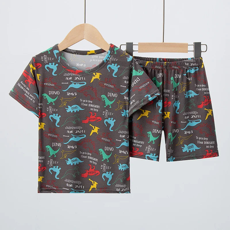 2-Piece Children's Summer Cute cartoon Printed Short-Sleeved Shorts Set for Boys and Girls Casual and Comfortable T-Shirt Shorts