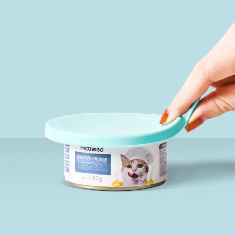 Pet Can Lid Fresh Silicone Cat and Dog Can Seal Lid Universal Adjustable Seal Lid + Spoon Food Storage Tool