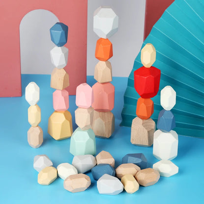 Wooden Sorting Stacking Rocks Stones Sensory Toddler Toys Learning Montessori Toys Building Blocks Game for Kids Birthday Gifts