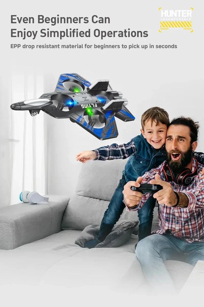 Remote Control Fighter Foam Glider Electric Stunt UAV Airplane Helicopter with LED Lights Aircraft Model RC Toy for Kids Boys
