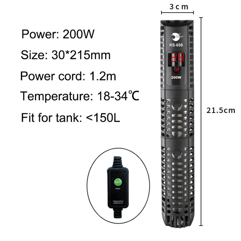 Aquarium Submersible Heater Fish Tank Water Heating Rod Constant Aquarium Thermostat Temperature Control 220V 50-500w EU Adapter
