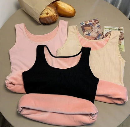 Women'S Winter Thermal Underwear Top Seamless Plus Velvet Shirt Sleeveless Vest Warm Female Undershirt Solid Color Sexy Lingerie