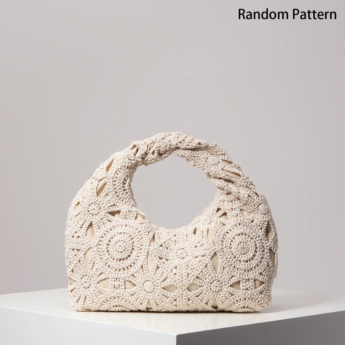 Pattern Hollow Woven Handbag，Bohemia Beach Bags for Women，Crochet Set，Beach Accessories Women，Travel Must Haves（Random Pattern）