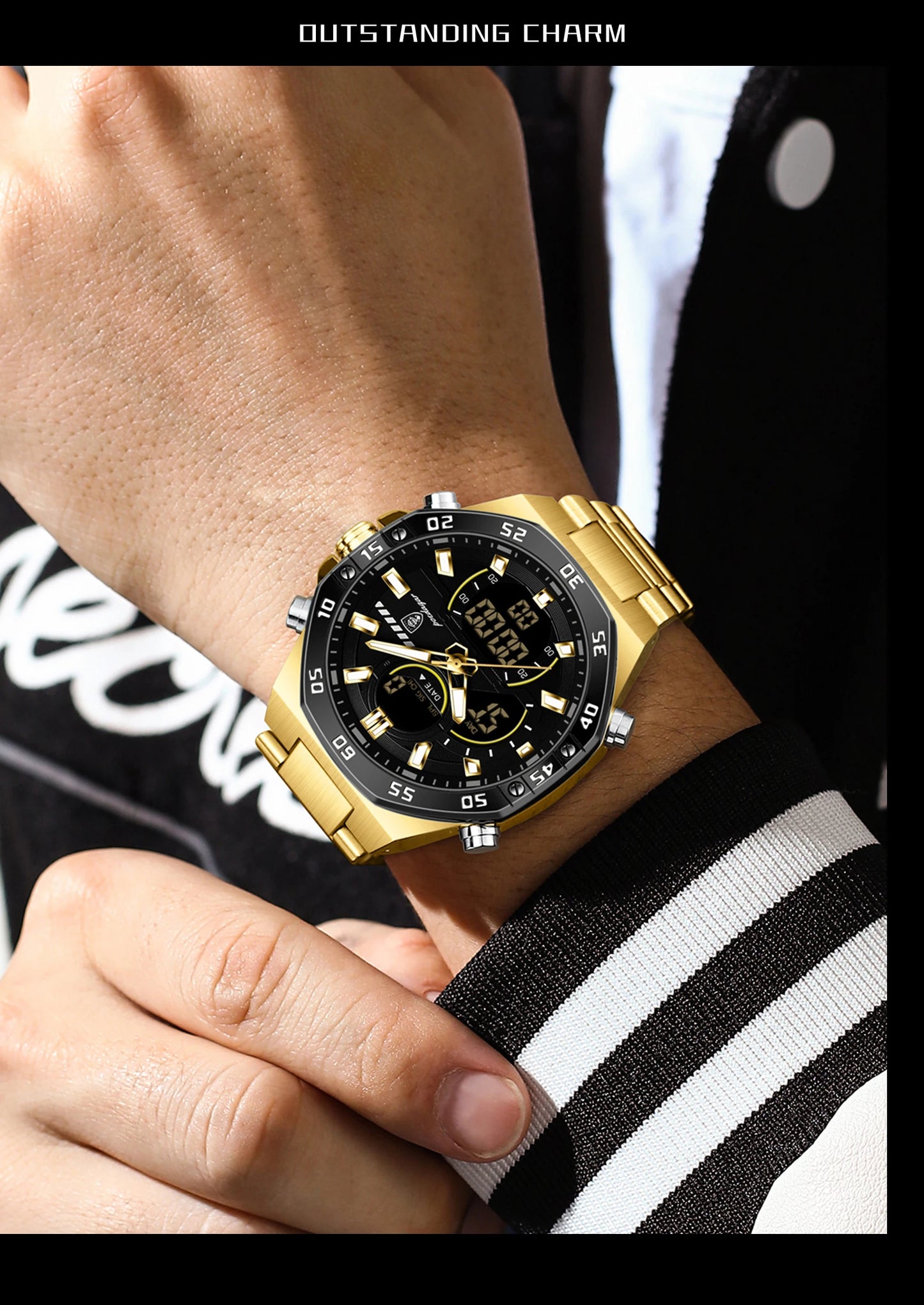 POEDAGAR Top Men Clock LED Luminous Waterproof Week Date Military Man Wristwatch Electronic Stainless Steel Quartz Men's Watches