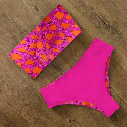 2025 New Sexy Low Hight Bikini Set Swimwear Women Bandeau Female Print Floral Strappy Swimsuit Bathing Suit Beach Wear Biquini