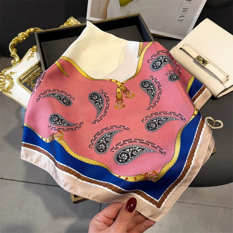 Luxury Print imitation Silk Square Scarf Women Spring Neck Tie Shawl Wraps Female Hair Hand Wrist Headkercheif Hijab Bandana