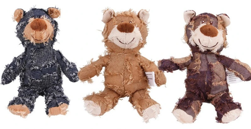 Dog Companion for Chewers Indestructible Bear Toy Resistant Squeaky Dog Toys Heavy Chewers Stuffed Plush Dog Toys for Aggressive