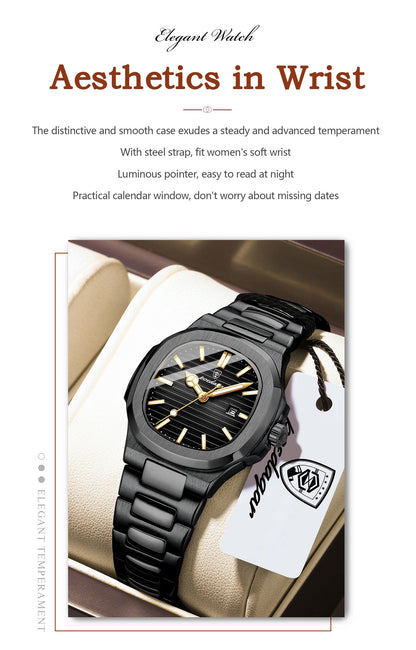 POEDAGAR Trendy Women’s Wristwatch Stainless Steel Date Quartz Ladies Watch Waterproof Luminous Original Watches For Woman Reloj
