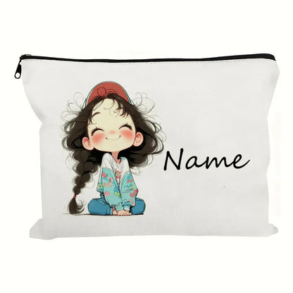 Custom Name Vintage Cute Girl Pattern Makeup Bag Handbag Toiletry Bag Pencil Case Holiday Gift Cosmetic Bag