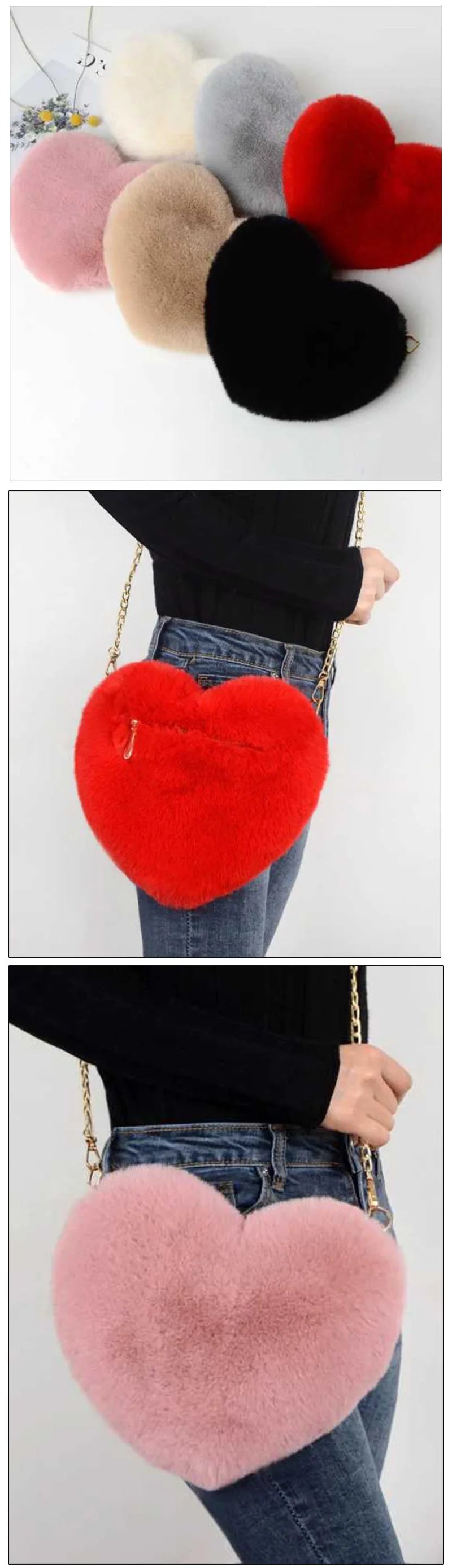Love Bag New Valentine's Day Chain Plush Heart shaped Bag Female Diagonal Cross Bag Peach Heart shaped Love Small Bag Female