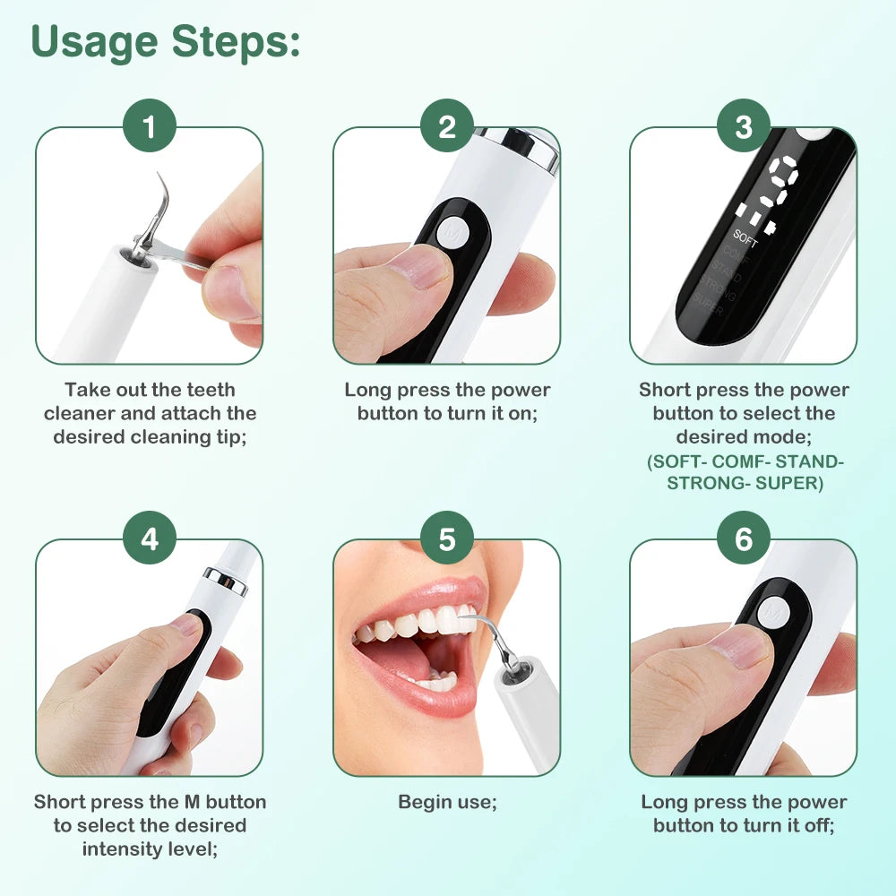 Intelligent Ultrasonic Dental Scaler Teeth Tartar Remover 5 Modes Electric LED Teeth Cleaner Tooth Stone Calculus Plaque Removal