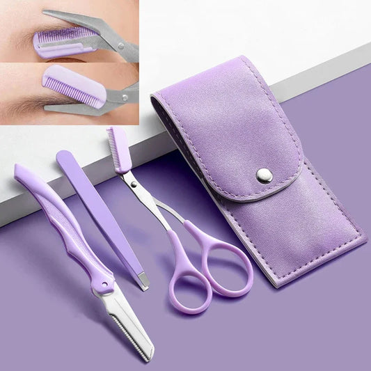 1/2/3/4Pcs Stainless Steel Eyebrow Trimmer Folding Eyebrow Trimming Suit Eyebrow Clipper Comb Tweezers Makeup Tools