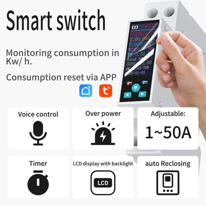 TONGOU WIFI/Zigbee LCD Display 1-50A adjustable Smart Circuit Breaker MCB Switch,Energy Meter,Timer,Works with Tuya Smart Life