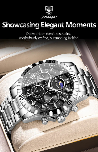 POEDAGAR Luxury Man Watch Waterproof Luminous Stainless Steel Quartz Men's Wristwatch Chronograph Military Watches For Men Reloj